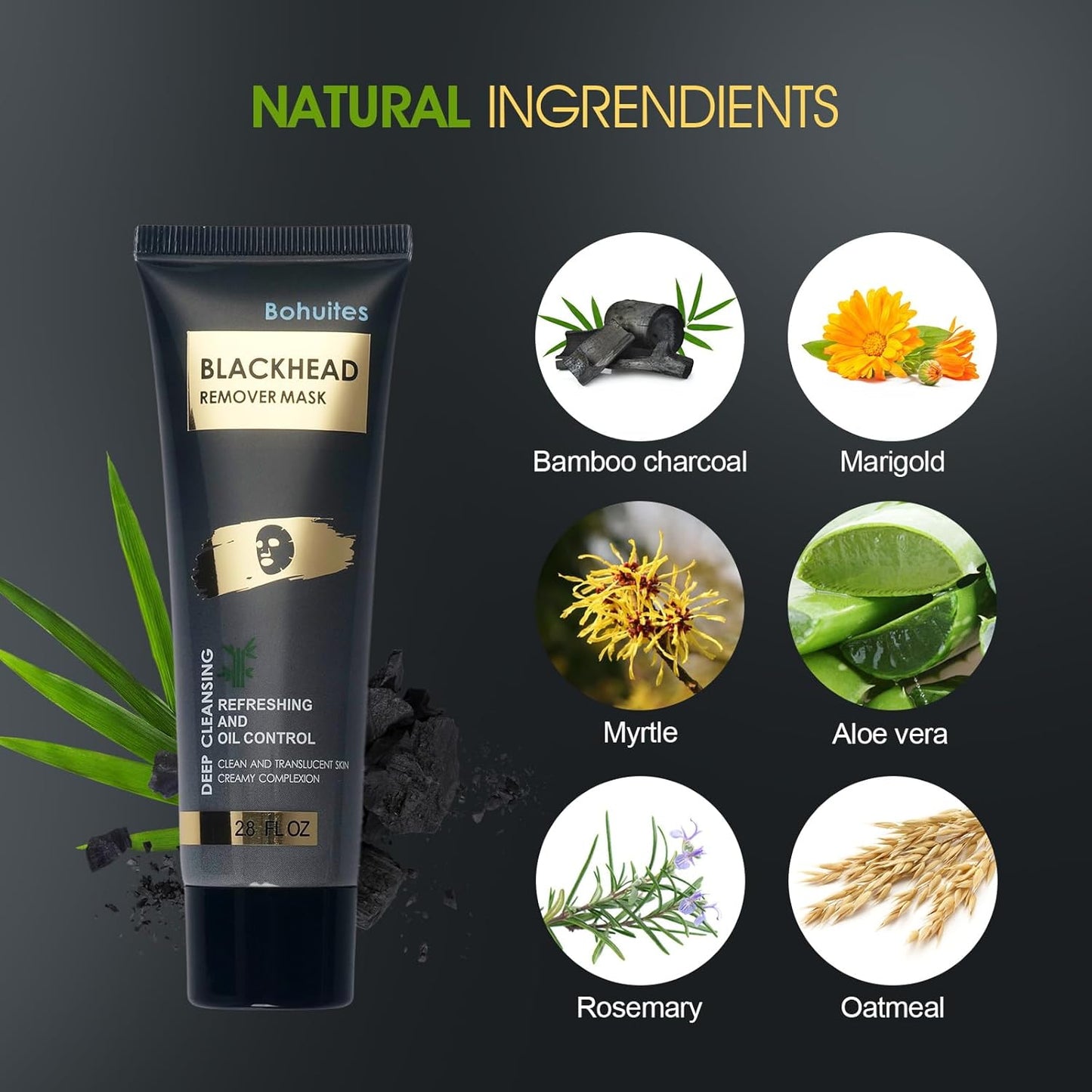 Bamboo Charcoal Blackhead Remover Mask – Peel Off Face Mask for Deep Pore Cleansing |Reduce Blackheads & Excess Oil,Refines Pores for All Skin Types(2.8 Ounce (Pack of 1), Aloe Vera)