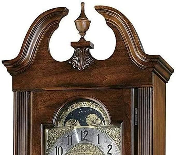 Howard Miller Princeton Grandfather Clock, Swan Neck Pediment Illuminated Wooden Frame & Wood Finish, Analog Dial with Brass-Finished & Arabic Numerals Perfect Floor Clock for Home & Living Room