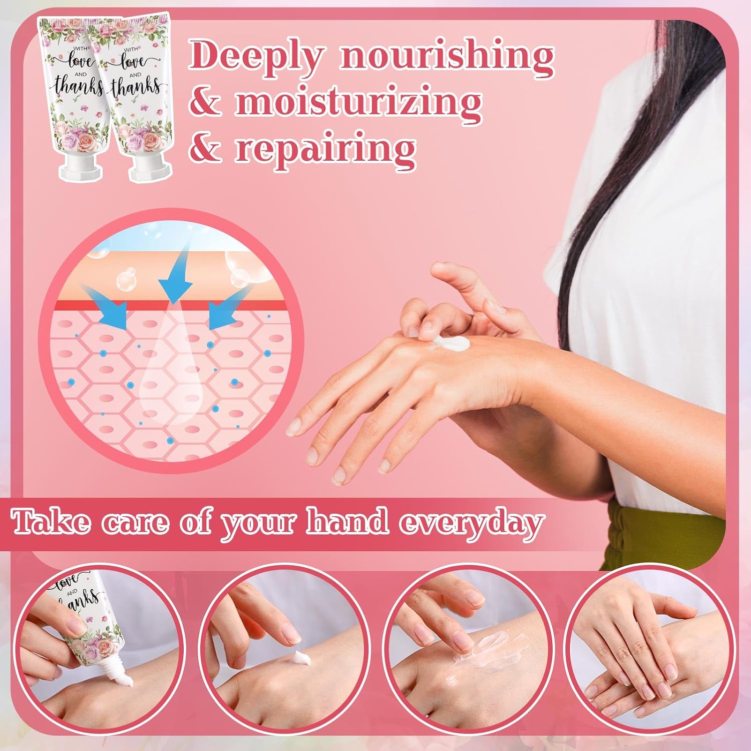 48 Sets Baby Shower Hand Cream Party Favors for Guests Gift Bulk Travel Size Hand Lotion Set for Baby Shower Wedding Christmas(Rose) - Glowelle