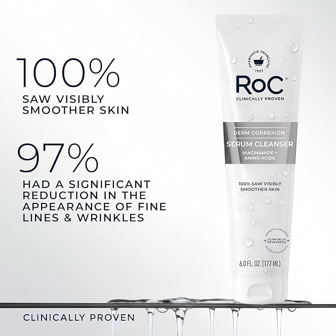 RoC Retinol Correxion Deep Wrinkle Serum Facial Cleanser with Niacinamide for Anti-Aging & Fine Lines,Makeup Remover,Ophthalmologist Tested Skin Care,6 oz,(Pack of 2)