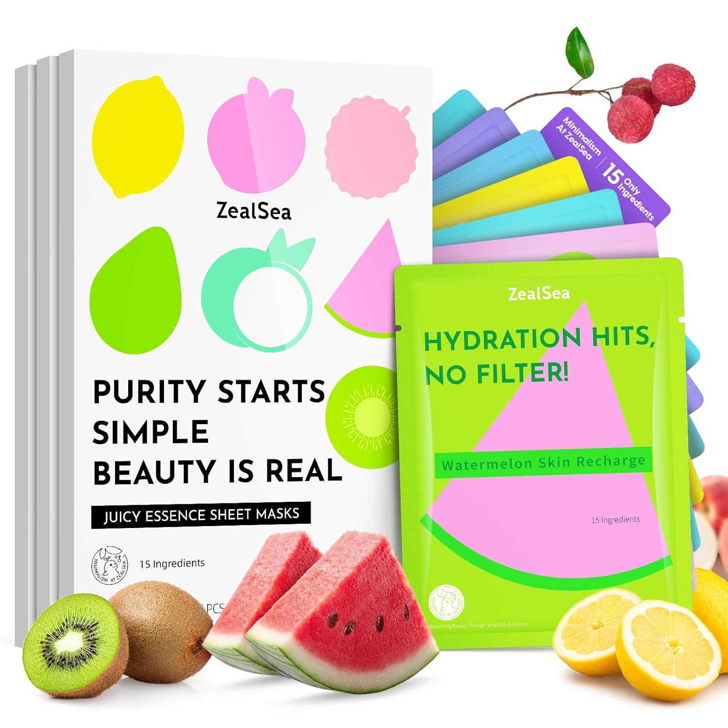 ZealSea Clean Beauty Face Masks Skincare, Minimalism 15 Ingredients Sheet Mask, Dopamine Color Design Facial Mask, Sleepover & Slumber Spa Party Supplies, Women Teen Girl Gifts Trendy Stuff, 21 Pack - Glowelle
