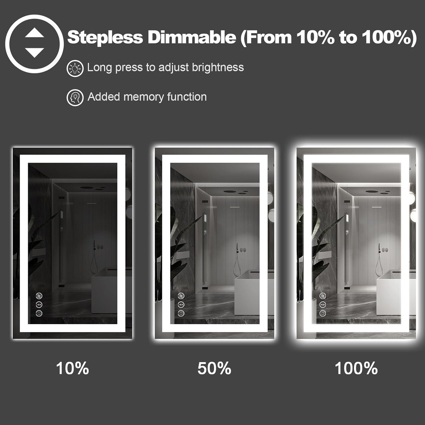 Amorho LED Bathroom Mirror 48"x 38" with Front and Backlight, Stepless Dimmable Wall Mirrors with Anti-Fog, Shatter-Proof, Memory, 3 Colors, Double LED Vanity Mirror(Horizontal/Vertical)