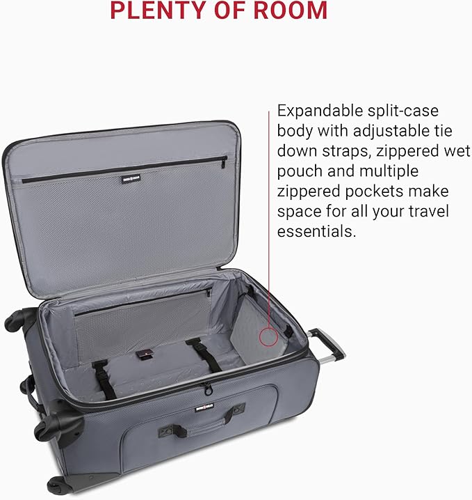 SwissGear Sion 3-Piece Set, Softside Expandable Luggage – 21 Inch Carry-On & 25 & 29 Inch Checked Suitcases with 360 Degree Wheels & Retractable Handless – Dark Gray