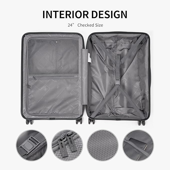 LEVEL8 Grace Luggage Sets Hardshell Suitcase with Wheels, Sturdy Large Suitcase Tsa Lock 20 Inch Expandable Carry on 24 Inch 28 Inch Checked Luggage, 3-Piece Set (20/24/28), Black