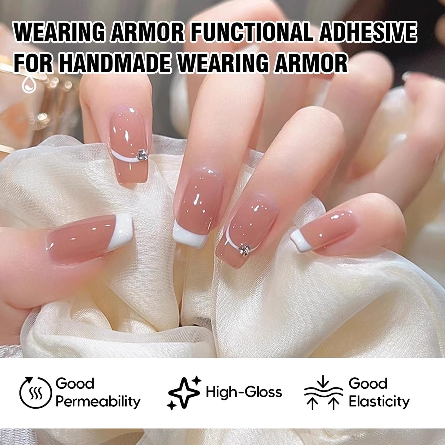 ADHERE 15ML Gel Top Coat,No Wipe Press-on Nail Soft Top Coat Nail Polish for Wearable Nails, Long Lasting with Memory Repair Function, UV Light Cured.