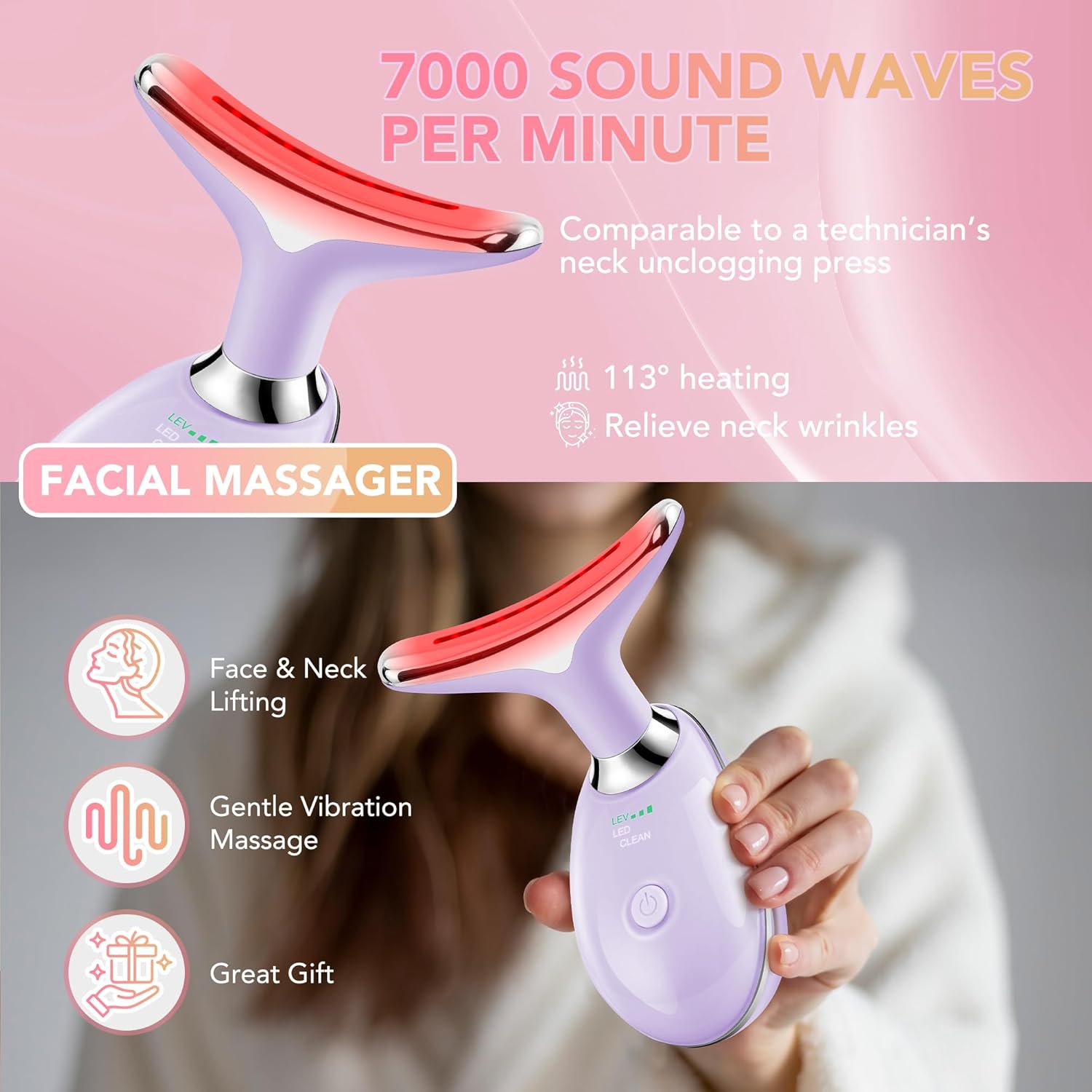 Red-Light-Therapy-for-Face, Facial Massager Wand with 7 Color - Birthday, Christmas, Mothers Day, Valentines Day, Self Care Gifts for Her Women Mom Best Friend Wife Teacher (Purple) - Glowelle