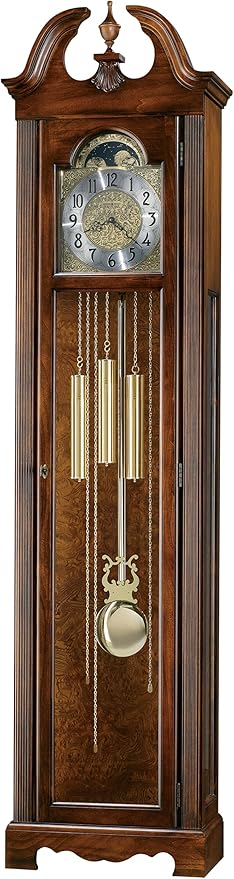 Howard Miller Princeton Grandfather Clock, Swan Neck Pediment Illuminated Wooden Frame & Wood Finish, Analog Dial with Brass-Finished & Arabic Numerals Perfect Floor Clock for Home & Living Room