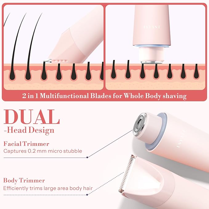 Bikini Trimmer for Women, 2 in 1 Electric Shaver for Women, Pubic Hair Trimmer Waterproof IPX7 with LED, Bikini Razor for Leg Arm Underarm Bikini Area, Pull Bows Gift Box for Friends (Rose Pink)