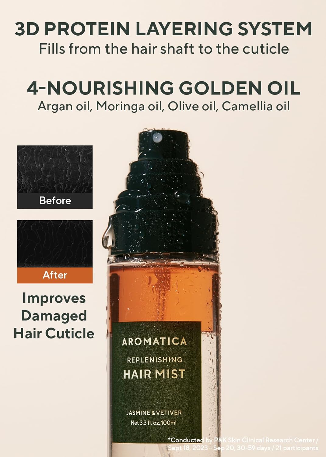 AROMATICA Replenishing Hair Mist Jasmine & Vetiver - Leave-in Conditioner Spray & Blow Out Hair Perfume Oil for Women - Silicone-Free, Detangling, Smoothing & Moisturizing (3.3fl oz) - Glowelle