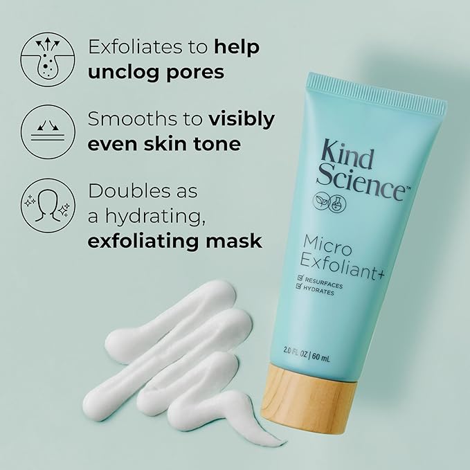 Kind Science Micro Exfoliant Face Scrub - 2-in-1 Exfoliating Face Wash + Facial Mask with AHA to Smooth & Hydrate Skin - Paraben & Fragrance Free, Cruelty Free, 2 oz