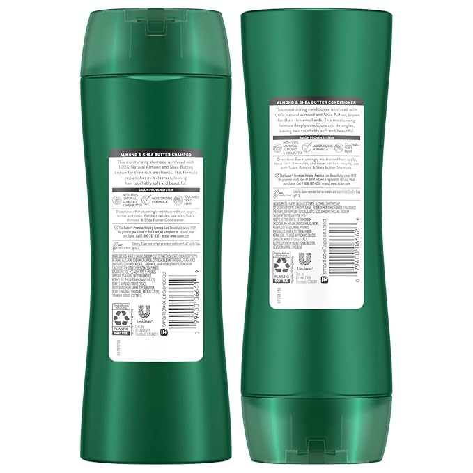 Suave Shampoo and Conditioner Set, Almond & Shea Butter - Moisturizing Shampoo & Conditioner, Dry Hair Treatment, Scented, 12.6 Oz Ea (2 Piece Set)