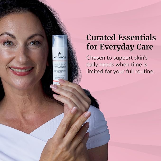 Vibriance Simple Skincare Essentials Bundle | Super C Vitamin Serum, Sheer Zinc Sunscreen SPF 50 Skin Care Set - Nourish, Protect, Illuminate