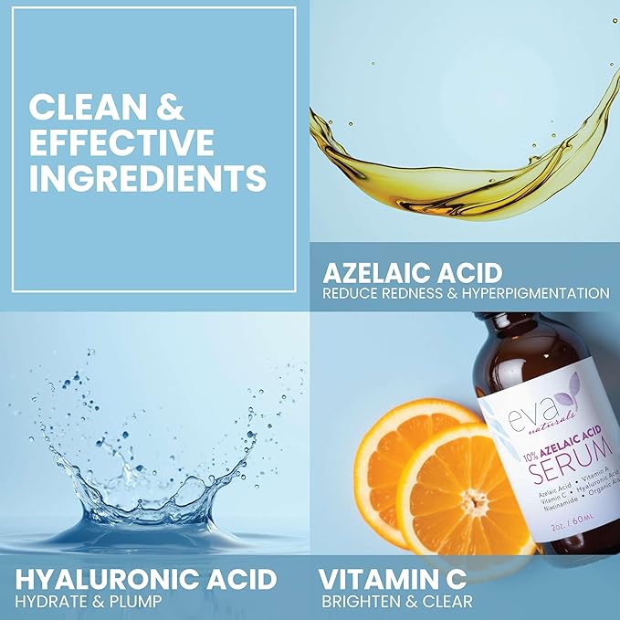 Azelaic Acid 10% Facial Serum – 2 oz (2 Pack) – With Niacinamide and Hyaluronic Acid – Lightweight Face Serum