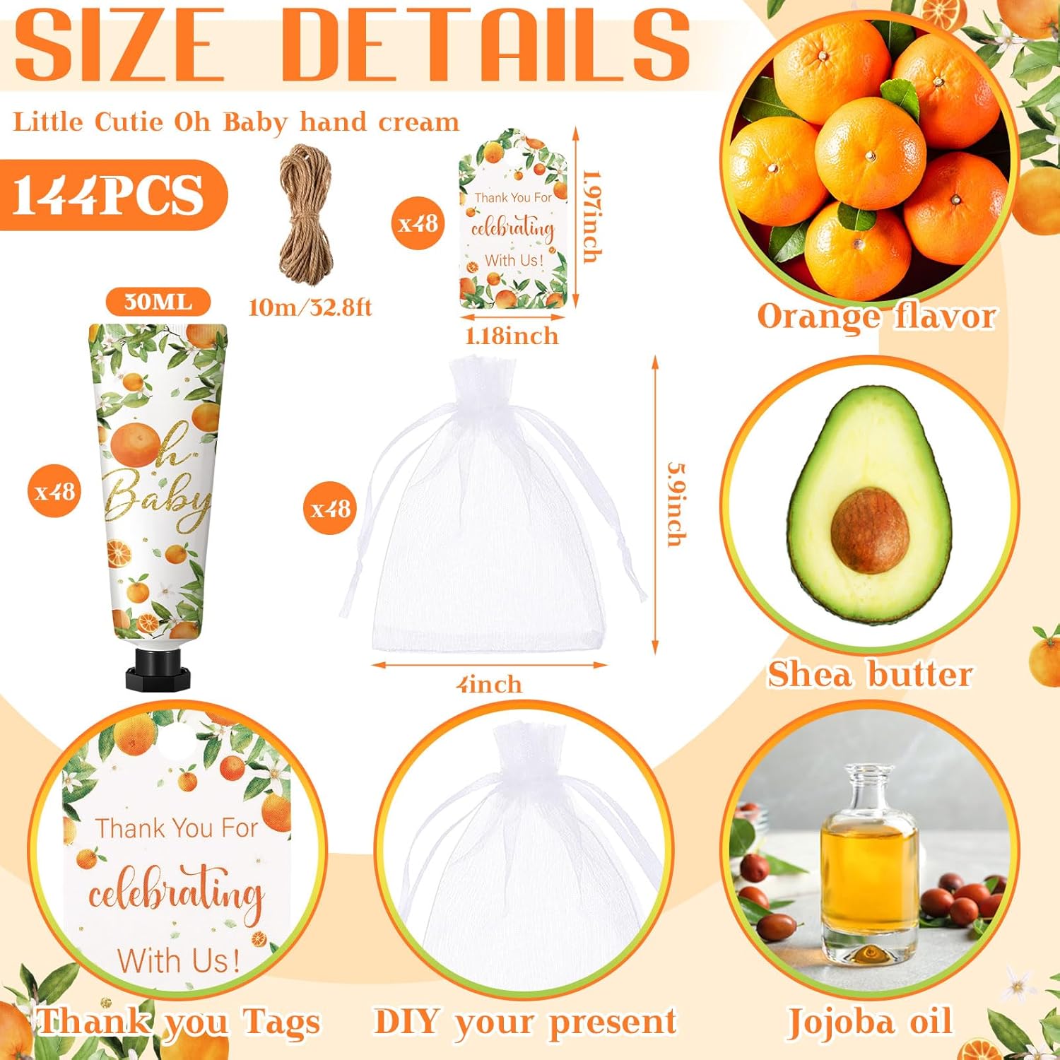 48 Sets Oh Baby Little Cutie Hand Cream Gifts Bulk Baby Shower Favors Travel Size Hand Lotion for Dry Cracked with Tags Organza Bags Shower Party Supplies for Guest Kids - Glowelle