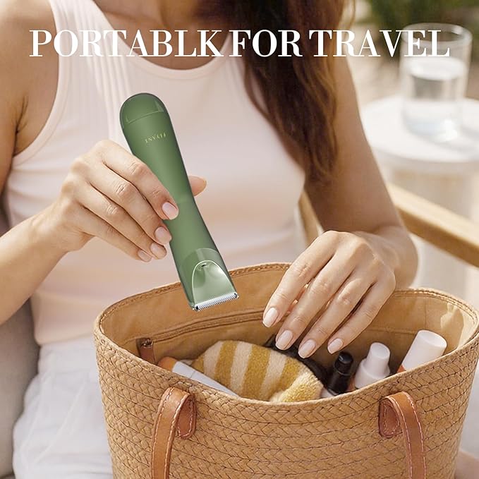 Flyant Bikini Trimmer for Women, 2 in 1 Electric Shaver for Women, Pubic Hair Trimmer Waterproof IPX7 with Led Display for Leg Arm Underarm Bikini Area, Pull Bows Gift Box for Friends (Dark Green)