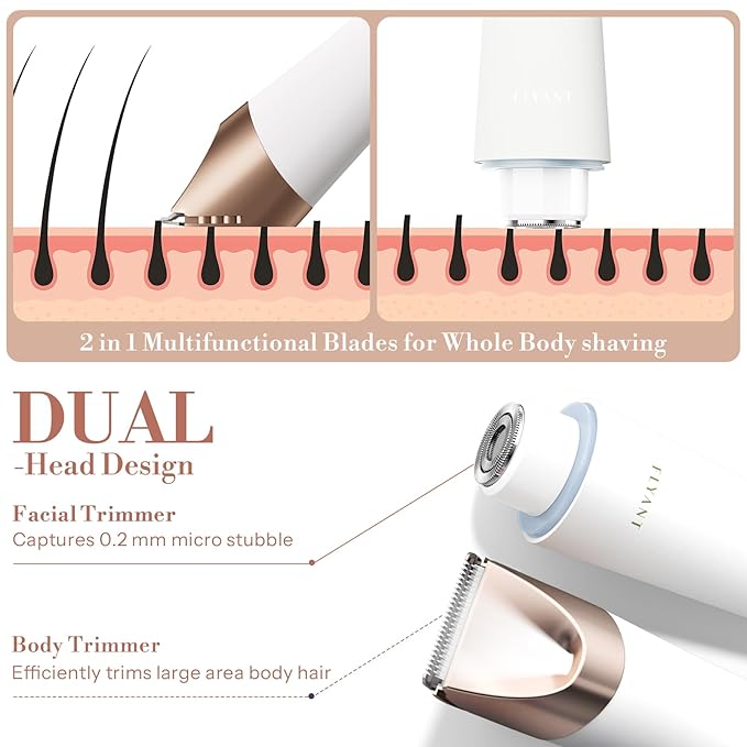 Bikini Trimmer for Women, 2 in 1 Electric Shaver for Women, Pubic Hair Trimmer Waterproof IPX7 with LED, Bikini Razor for Leg Arm Underarm Bikini Area, Pull Bows Gift Box for Friends (Shell White)