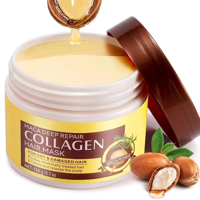 Collagen Hair Mask, Collagen Hair Treatment for Dry Damaged Hair, Deep Repair Conditioner with Maca Essence, Hydrating and Moisturizes Hair - 150ml
