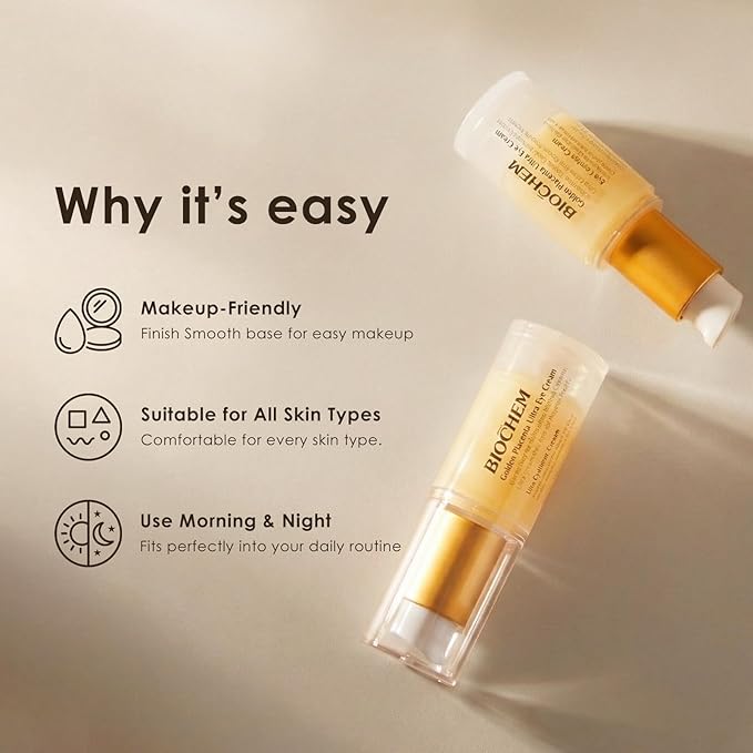 BIOCHEM Golden Placenta Ultra Eye Cream, Luxury Under Eye Repair Treatment for Circles, Puffiness, Anti Aging, Wrinkles Care, Skin Laxity, Crows Feet, Eye Bags for Women & Men(0.51 fl oz / 15 mL)