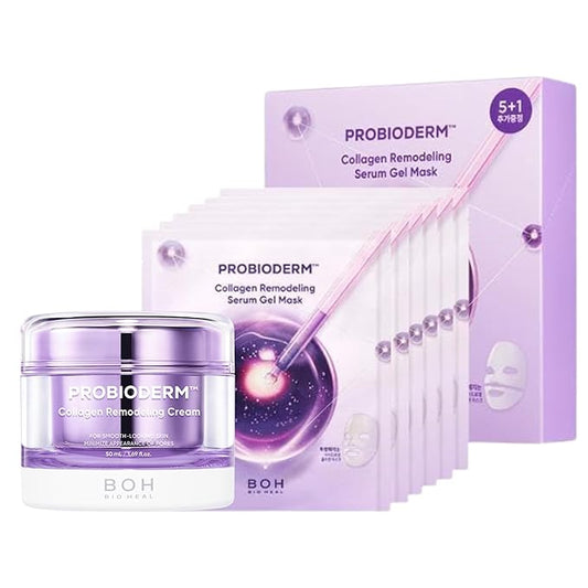 BIOHEAL BOH Collagen Remodeling Cream + Serum Gel Mask | Anti-Aging Pore-Tightening Set with Collagen Capsules for Firm, Smooth Skin | Moisturizer + 6 Hydrogel Sheet Masks