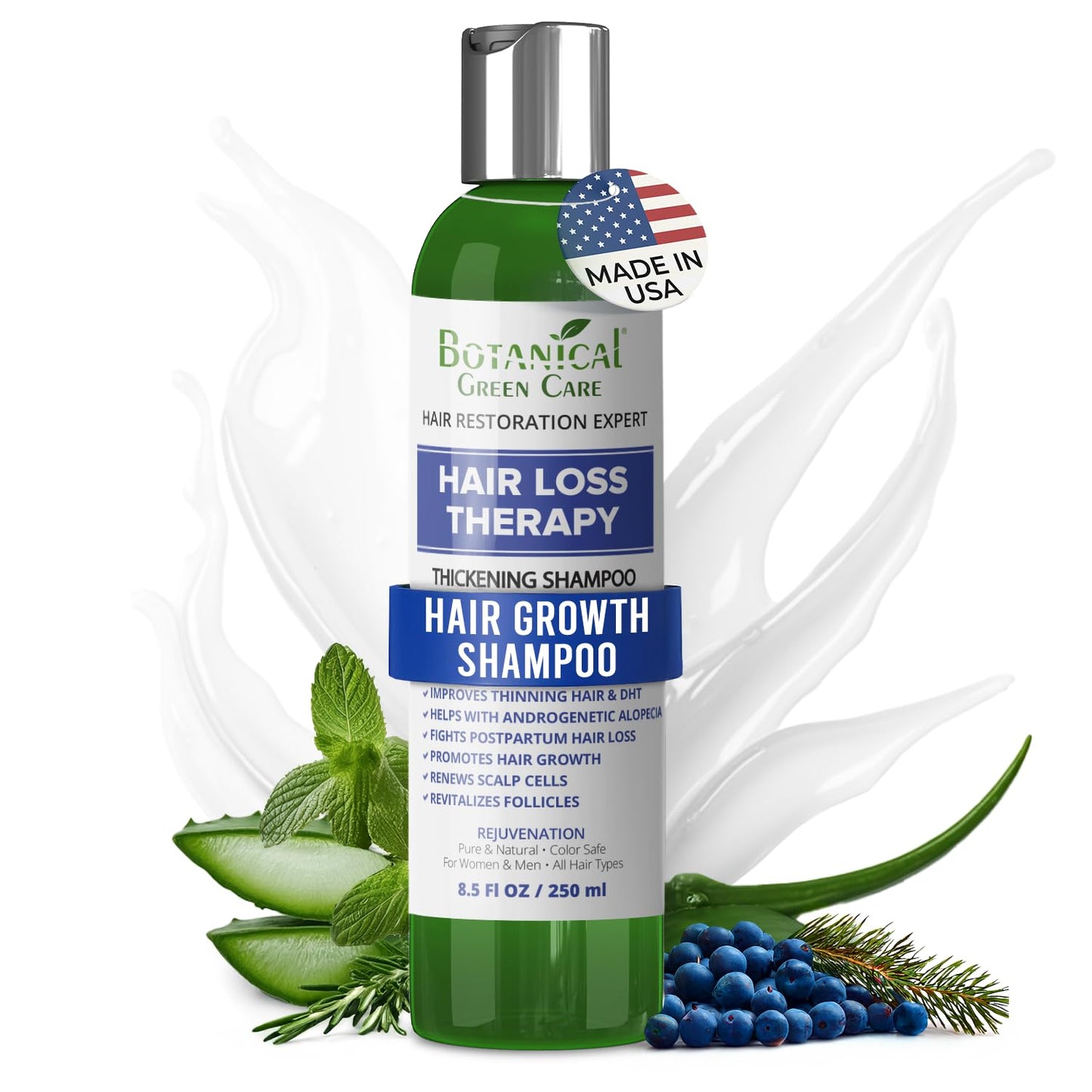 Hair Loss Therapy Strengthening Shampoo for Thinning Hair, Sulfate‑Free, Strengthening & Volumizing, DHT Blocker, Color Safe Made in USA