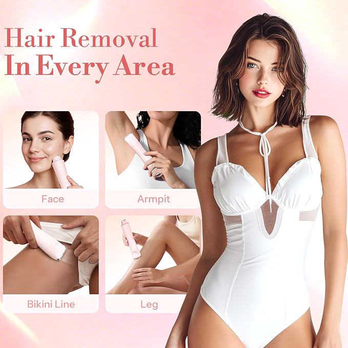 Bikini Trimmer for Women, 2 in 1 Electric Shaver for Women, Pubic Hair Trimmer Waterproof IPX7 with LED, Bikini Razor for Leg Arm Underarm Bikini Area, Pull Bows Gift Box for Friends (Rose Pink)