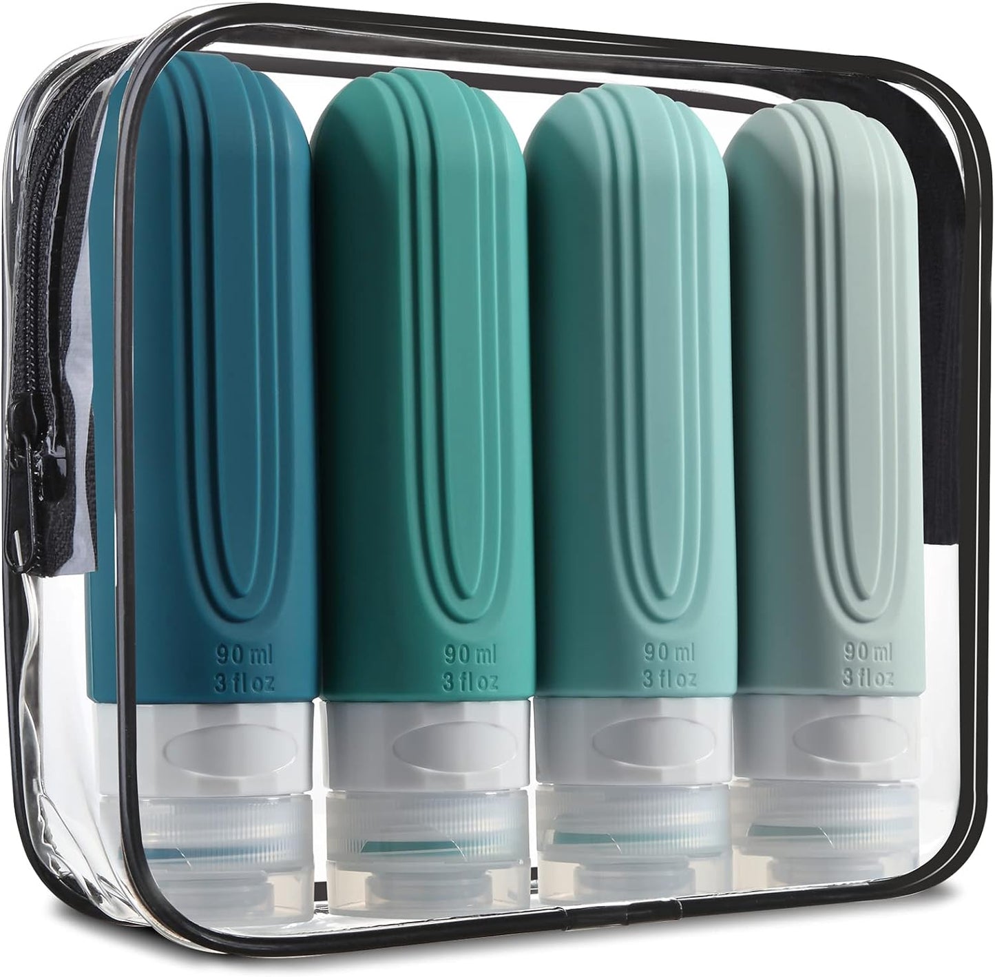 Travel Bottles for Toiletries, Tsa Approved 3oz Travel Size Containers BPA Free Leak Proof Refillable Liquid Silicone Squeezable Travel Accessories for Shampoo Conditioner Lotion (4 Pack)