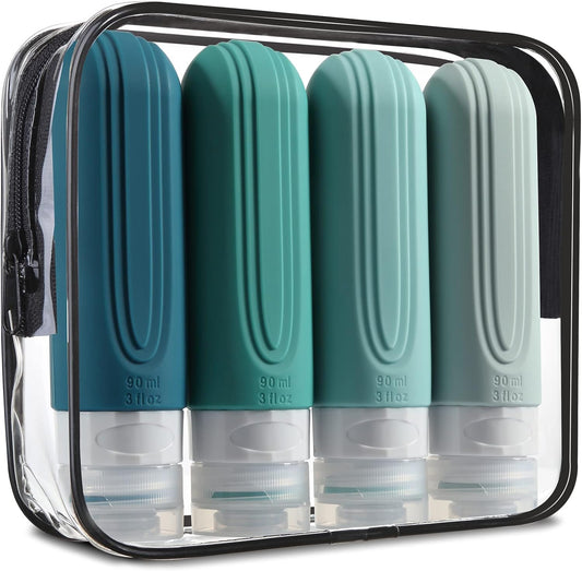 Travel Bottles for Toiletries, Tsa Approved 3oz Travel Size Containers BPA Free Leak Proof Refillable Liquid Silicone Squeezable Travel Accessories for Shampoo Conditioner Lotion (4 Pack)