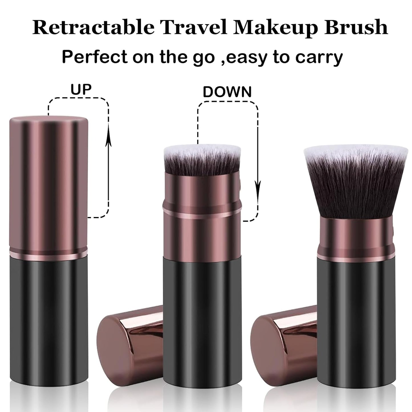 Makeup Brushes, Retractable 2 Pack Travel Kabuki Blush Makeup Brush Face Powder Foundation Brushes for Blending Liquid, Blush, Bronzer, Buffing, Sunscreen,Flawless Cosmetics