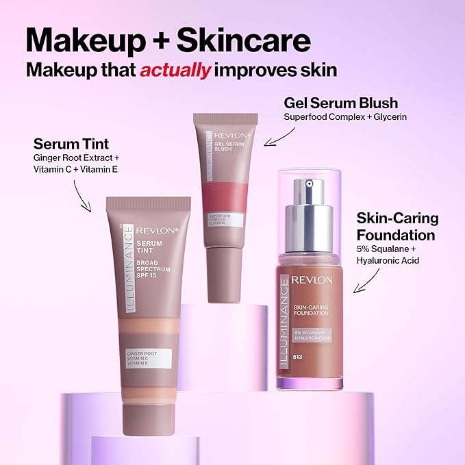 Revlon Illuminance Tinted Serum, Triple Hyaluronic Acid, Evens Out Skin Tone Over Time and Hydrates All Day, SPF 15, 517 Amber, 0.94 fl oz.