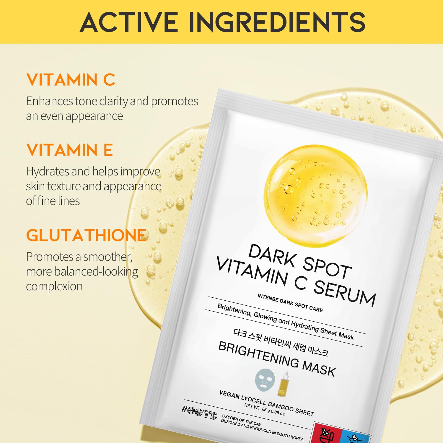 #OOTD Vitamin C Revitalizing Hydrating Sheet Mask (10pcs) - Face Mask Korean Skincare Facial Sheet Masks for Even-Looking Skin Tone & Radiance - Glowelle