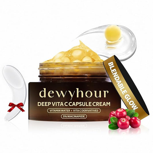 dewyhour Deep Vitamin C Golden Capsule Face Cream, Lightweight Face Moisturizer, Smoothing & Firming, Brightening Glow, Improves Appearance of Uneven Tone, Korean Skincare, For Dry Skin
