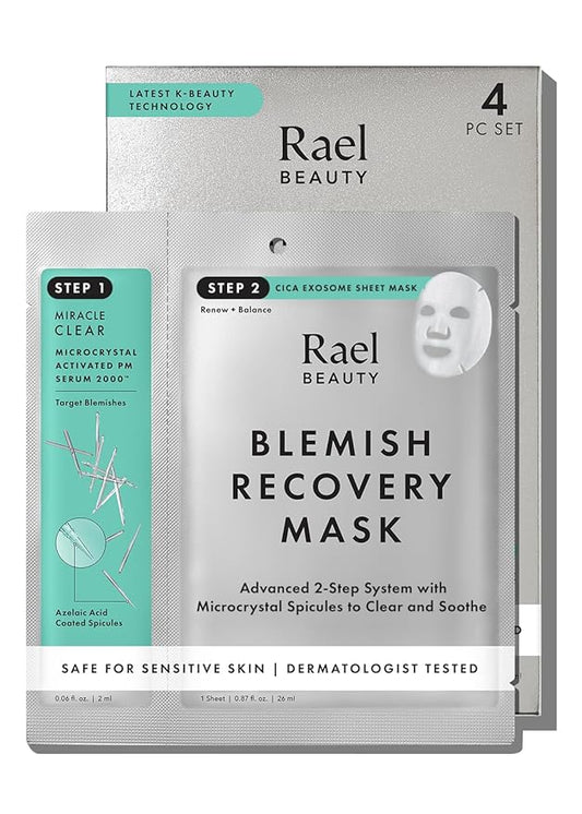 Rael Face Mask – Deep Hydration & Moisturizing Sheet Masks, Daily Skincare, Advanced PM Routine for Glowing Skin, Korean Skin Care (2-Step Blemish Recovery, 4 Count)