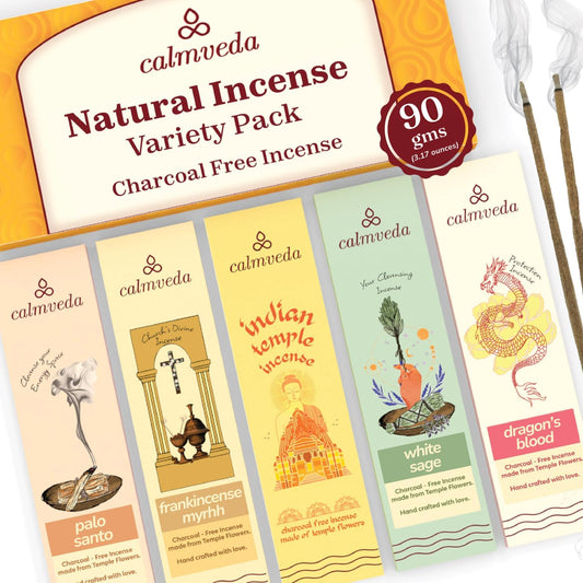 Natural Incense Sticks Variety Pack - (5 Variants) Charcoal Free Inscents-Sticks, Made from Upcycled Flowers | Sacred Insence-Sticks from All Cultures (Inciensos Aromaticos) - Glowelle