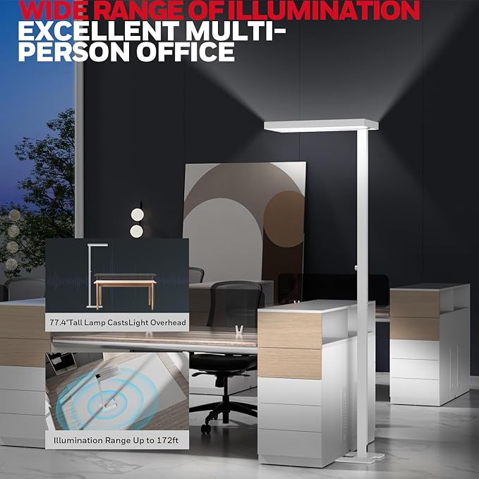 Honeywell LED Floor Lamp Modern - 02E Pro Sunturalux™ Eye Caring Standing Light, 10400LM Dimmable Reading Tall Lampara for Home Office Living Room Bedroom,100W,4000K Natural Daylight