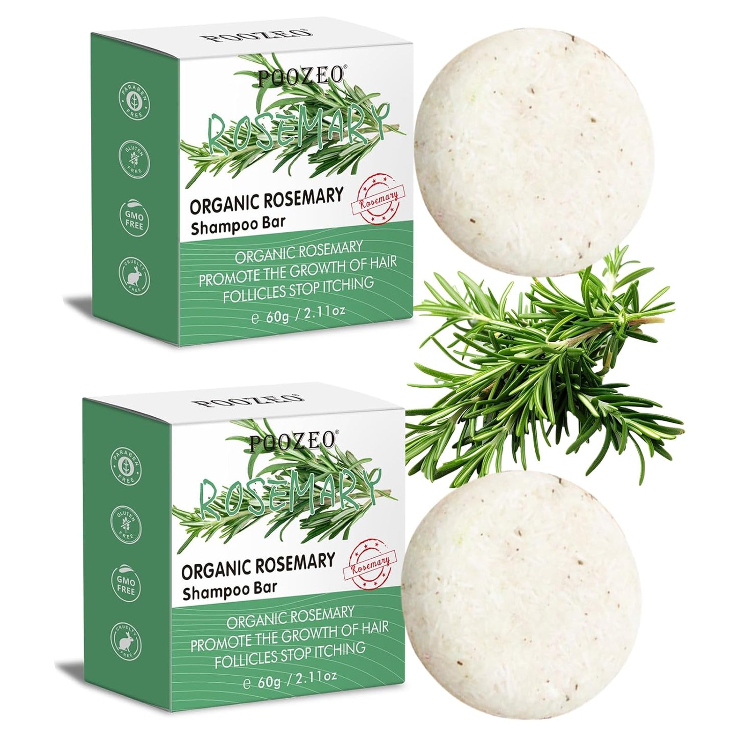 2 Pack Rosemary Hair Shampoo Bar,Deep Cleansing for Scalp Hair Loss Shampoo Soap,Organic Hair Oil Control,Solid Shampoo for Hair Growth, Refreshing and Hydrating Soap for Stocking Stuffers Women Gifts - Glowelle