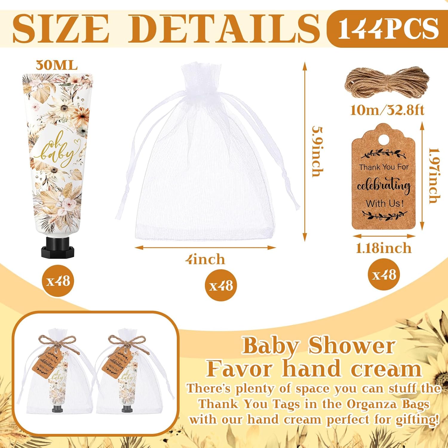 48 Sets Baby Shower Hand Cream Party Favors for Guests Gift Bulk Travel Size Hand Lotion Set for Baby Shower Wedding Christmas(Boho) - Glowelle