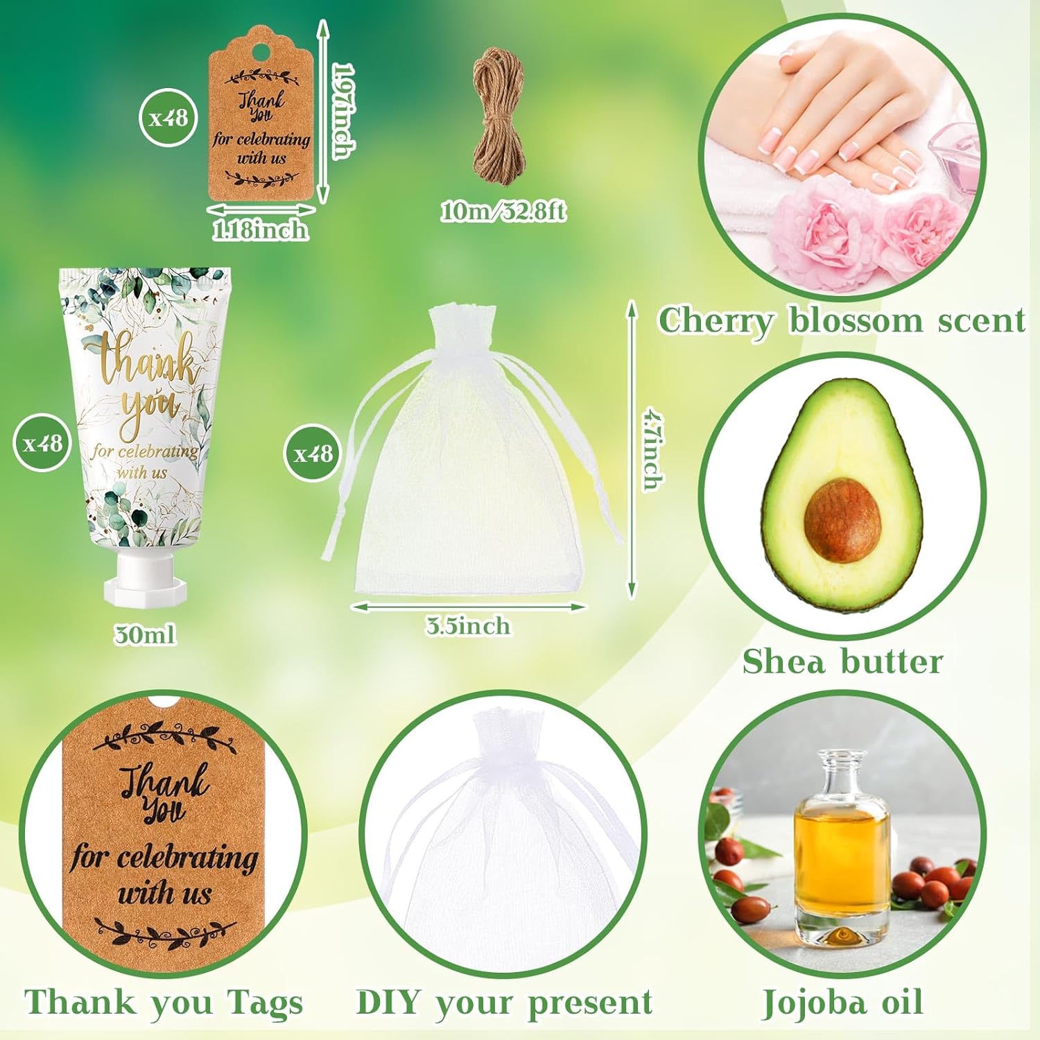 48 Sets Baby Shower Hand Cream Party Favors for Guests Gift Bulk Travel Size Hand Lotion Set for Baby Shower Wedding Christmas(Eucalyptus Leaves) - Glowelle