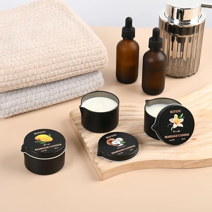 3PCS Massage Oil Candles, Soybean Wax Warming Massage Oil Candle, Low Temp Scented Body Oil Candles, Low Temperature Massages Oil Candle, for Moisturizes Skin,Stress Relief (2.35 OZ)