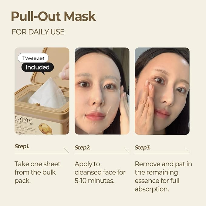 SKINFOOD Potato Madecassoside Daily Sheet Mask, Korean 5-Minute Quick Skincare Hack, Soothing & Skin Barrier Face Mask for Damaged Skin, Bulk Pack (30EA)