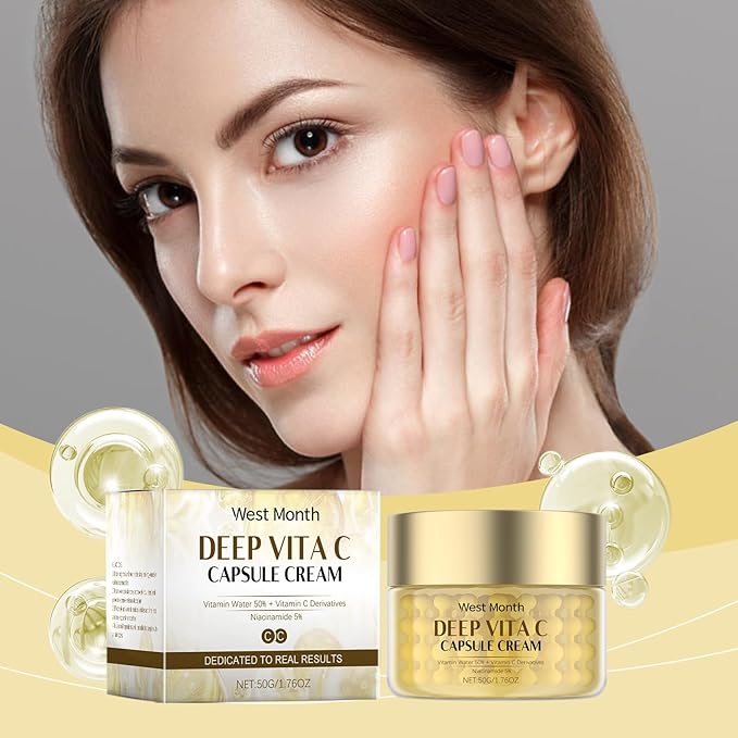 Vitamin C + Niacinamide Moisturizer, Deep Vita C Capsule Cream with 5% Niacinamide & Sea Buckthorn Extract, Daily Face Cream for Dullness, Improves Skin Radiance and Texture, 50g
