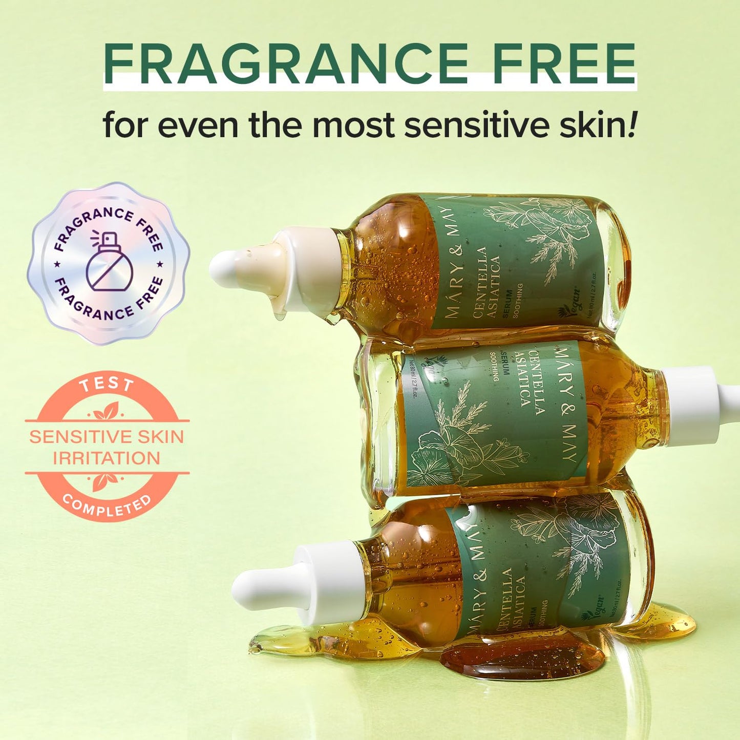 Mary&May Korean Centella Asiatica Serum 95% Pure Extract - Skin Soothing Facial Serum for Irritated Skin - Fast-Absorbing Non-Sticky, EWG Green Grade Fragrance Free, Korean Skincare, 2.71 fl.oz.