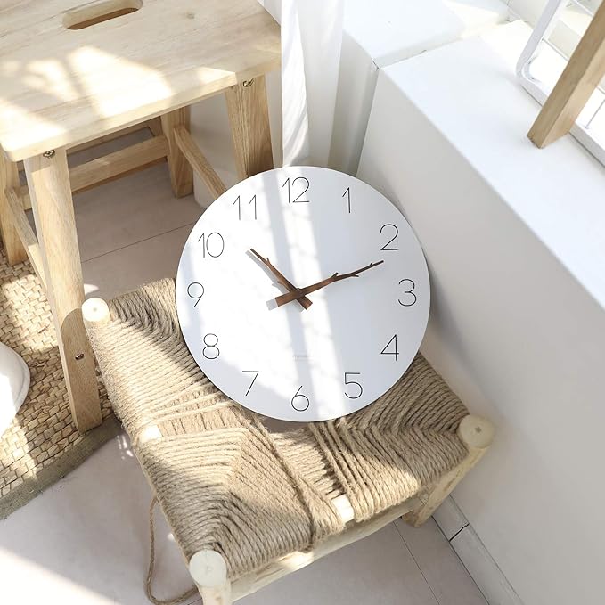 mooas Flatwood Twig Wall Clock,12" Non-Ticking Sweep Movement Decorative Battery Operated Simple Modern Wall Clock for Home Living Room Kitchen Bedroom Office School (Twig)