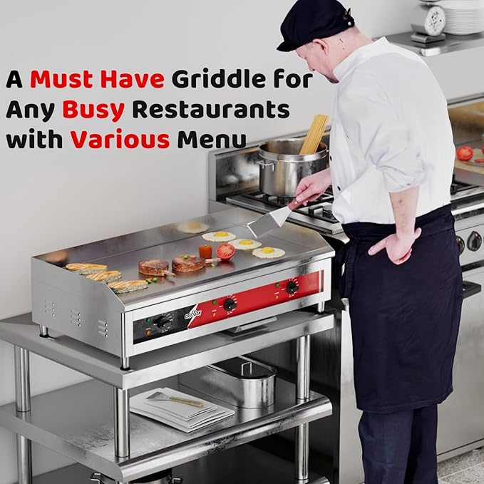 CROSSON 36"*16" Large Commercial Electric Countertop Griddle,Flat Top Heavy Duty Griddles with Non-Stick 1/2" Thick Iron Cooking Plate for Restaurant use-240V/6600W (EG-918C)