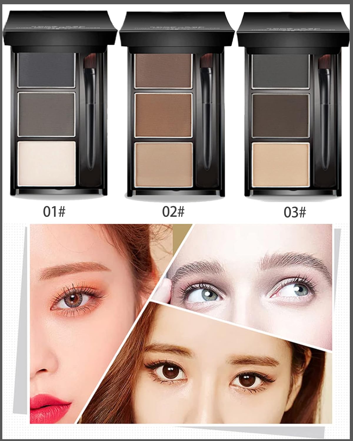 Eyebrow Powder Makeup Kit-3 Colors Eye Brow Powder Palette Long-Lasting Waterproof, Black Brown Series Brow Powder, Fill & Sculpt Full Eyebrows for Women, With Mirror, Brow Brush & Razor-Set 01
