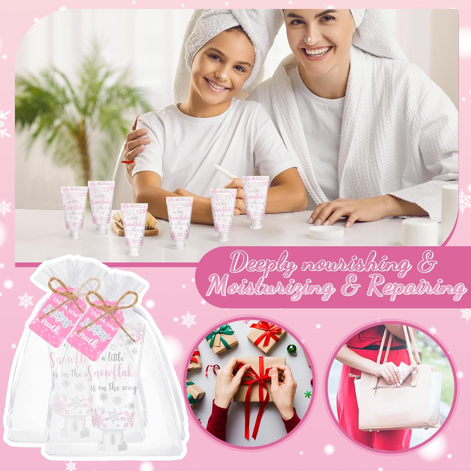 48 Sets Baby Shower Hand Cream Party Favors for Guests Christmas Hand Cream Gift Bulk Travel Size Lotion Set for Wedding Christmas(Snowflake) - Glowelle