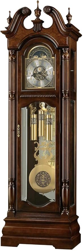 Howard Miller Edinburg Grandfather Clock, Wood Finish Gadroon Molding Glass with Swan-Neck Pediment & Golden Pendulum, Triple-Chime Movement Perfect for Home Decor, Living Room & Office