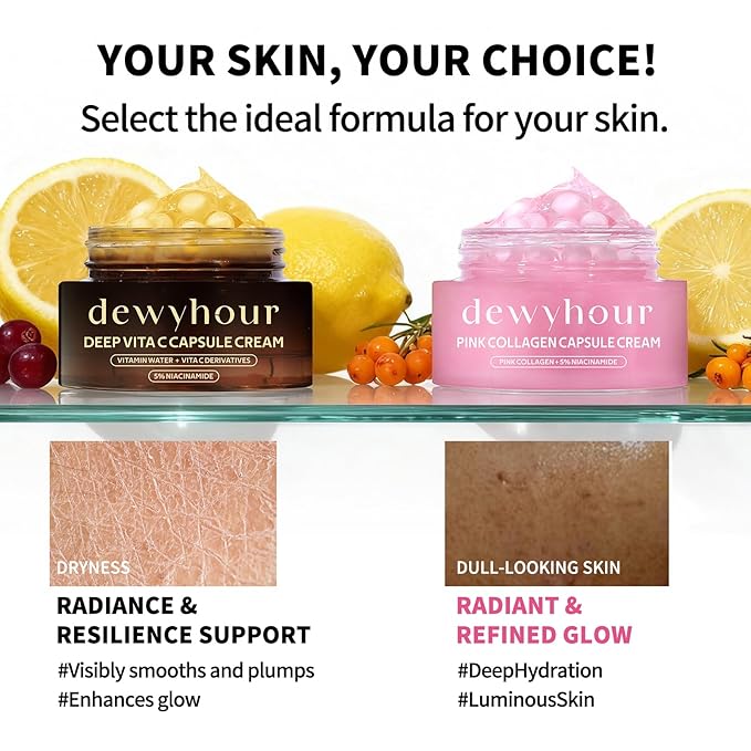 dewyhour Deep Vitamin C Golden Capsule Face Cream, Lightweight Face Moisturizer, Smoothing & Firming, Brightening Glow, Improves Appearance of Uneven Tone, Korean Skincare, For Dry Skin