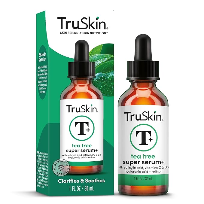 TruSkin Tea Tree Oil Acne Treatment Serum for Face – Salicylic Acid, Niacinamide, Vitamin C & Retinol – Clarifying Super Facial Serum for Acne-Prone Skin & Pores, 1 Fl Oz