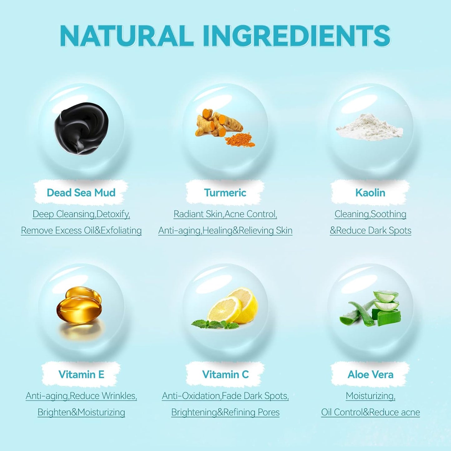 3PCS Clay Face Mask Skincare - Facial Skin Care Mask for Deep Pore Cleansing Turmeric Dead Sea Mud Green Tea Purifying and Hydrating - Reduce Acne Blackheads for Women and Men 2.5 OZ each