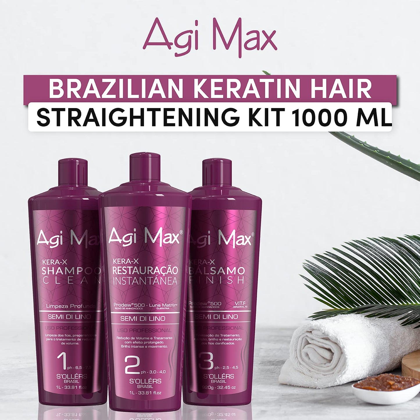 Brazilian Keratin Hair Treatment Kit 1000ml - 3 Steps - The Best Straightening! - Glowelle